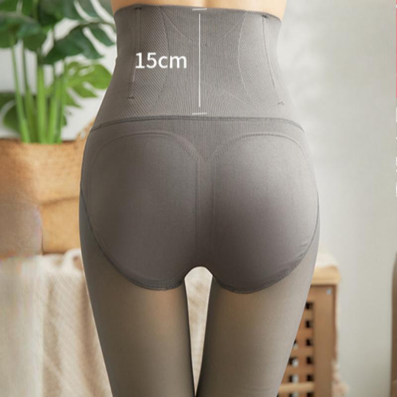 Gray Bottoming Pants Fall and Winter Female Padded Skin Translucent Socks Fishbone High-waisted Abdominal Lifting Hip Outside Wearing One-piece Pants