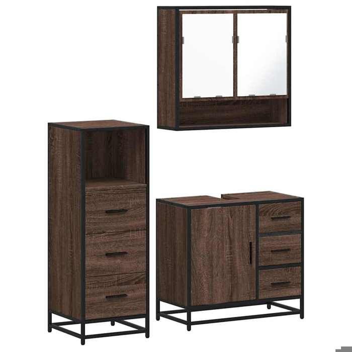 VidaXL Ensemble De Meubles De Salle De Bain 3 Pcs Chêne Marron, Armoire De Salle De Bain, Armoire De Rangement De Toilette, 3301049