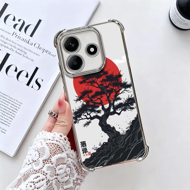 Japanese Minimalist Pine Tree Plating Phone Case For Xiaomi Redmi Note 14 15 Pro Plus 13 12 11 11S 11T 10 9S 9 5G Anti-Fall Aira