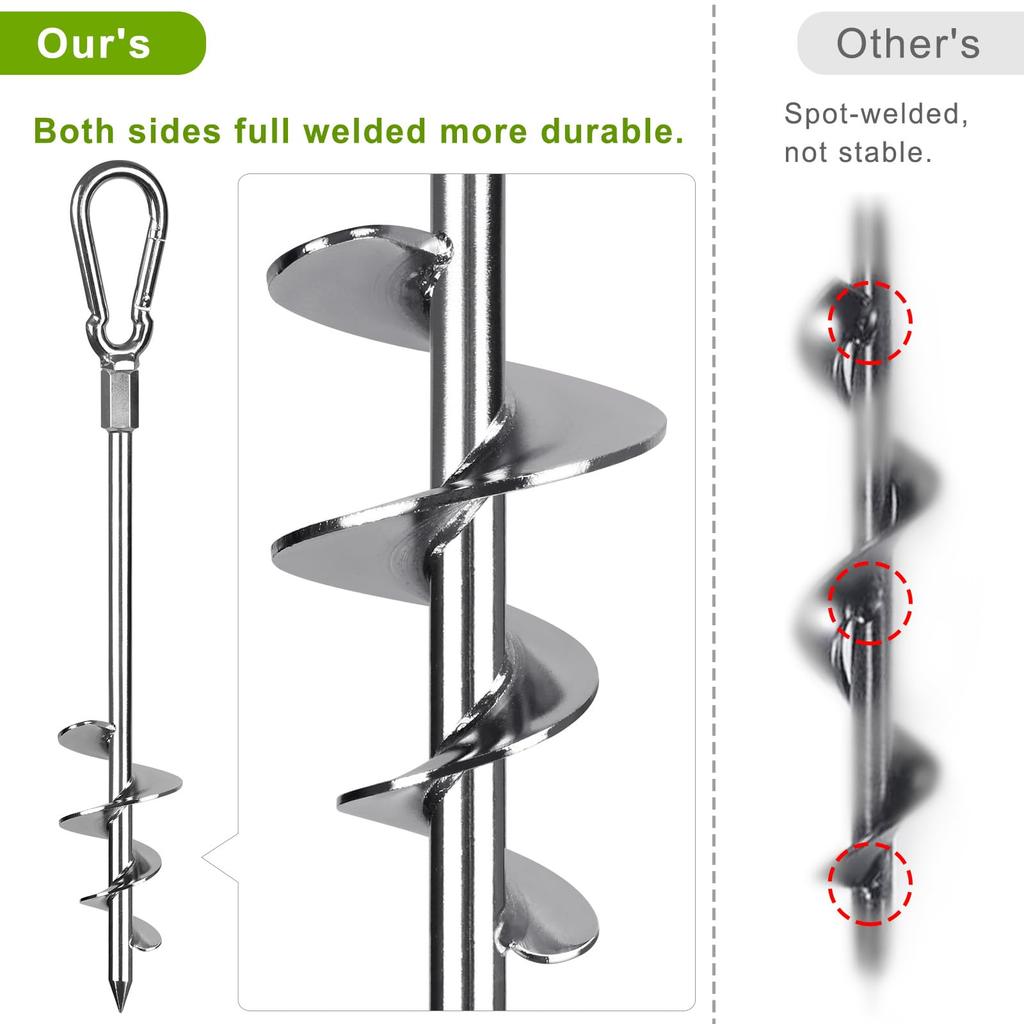 SELEWARE Ground Trampoline Tent Strong Wide Spiral Ground Anchors for and Animal Swing Sets 18-inch Screw-in Anchors, 4-Pack, Heavy-Duty Stakes,