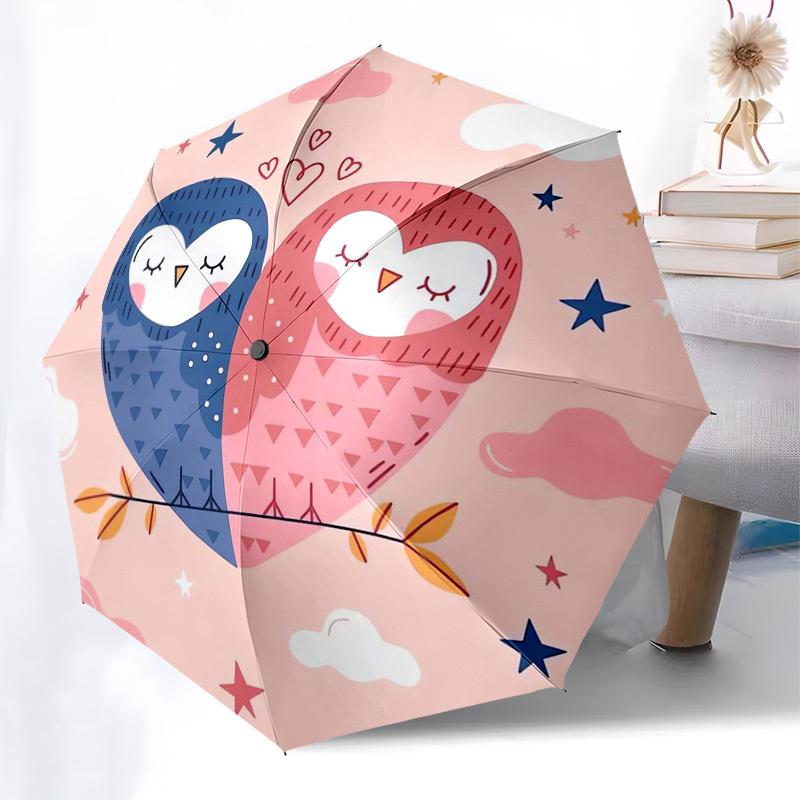 1pc Love Owls Heart Pink Stars Clouds Umbrella with Plastic Handle,Suitable for All Seasons Home Travel Outdoor Umbrellaptys31015