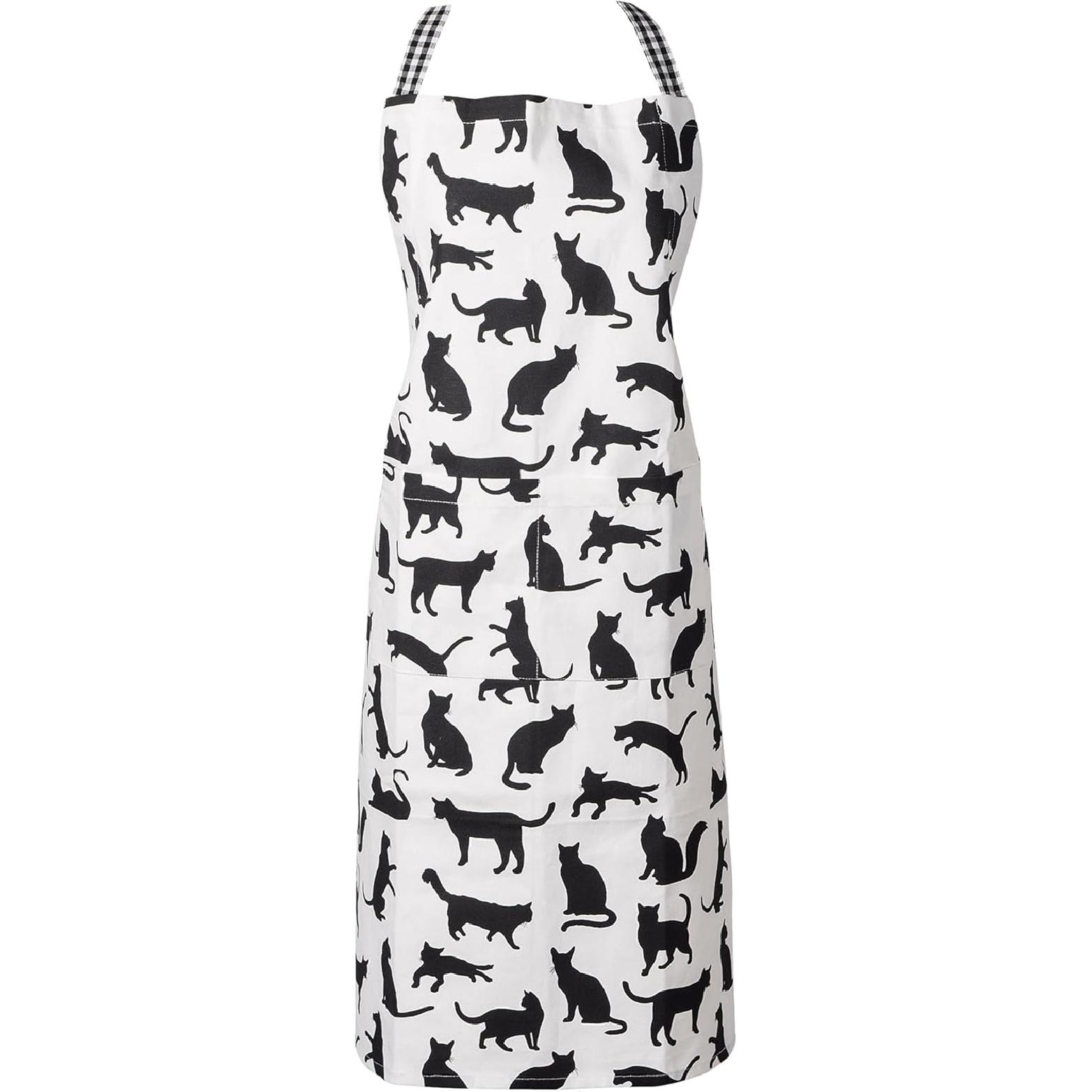 DII Everyday Pets Kitchen Collection Chef Apron, Large Pockets & Adjustable Black Cat Print