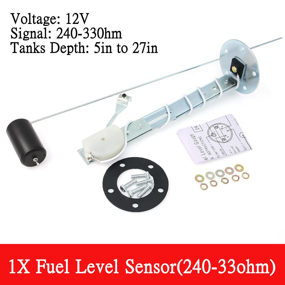 12V Automotive Gauges Universal 2" 52mm Fuel Level Gauge 240-33ohm Fuel Float Sensor Fit 5in-27in Tank Height Auto Car Meter