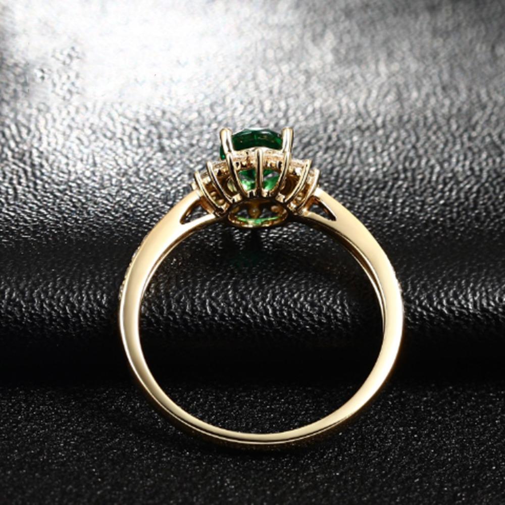 Open Ring 18K Gold Plated Emerald Gemstone Adjustable Women Fashion Jewelry Trendy European Style