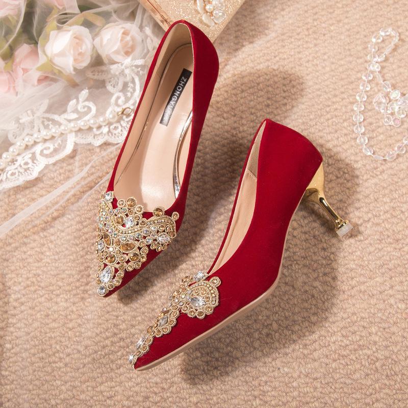 Rhinestone Flower Wedding Shoes 2025 New Bridal Shoes Wedding Dress Two Wear Design Sense Niche Stiletto High Heels Women's Single Shoes