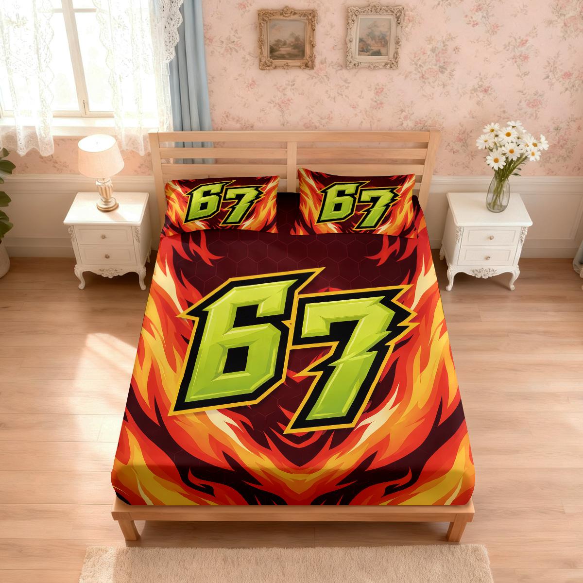 

3pcs Red Flame 67 Element Printed Coreless Bedsheet Set, Multi Size Comfortable Bedspread, Bedroom Bedding Decoration 90x191