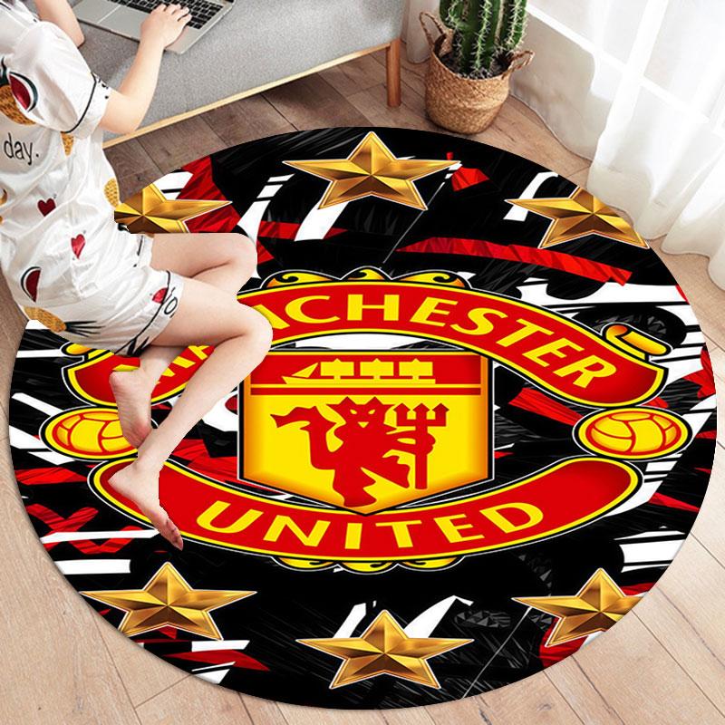 Manchester United F Round Area Rug,Carpet Rug for Living Room Bedroom Sofa Playroom Decor,Non-slip Floor Mat