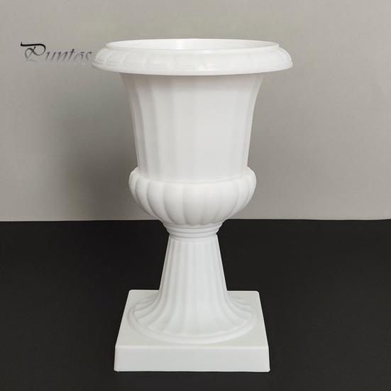 Outdoor Flower Planter Urn Planter, Plastic Plant Pot White Small Faux Flowerpot Urn, Elegant Retro for Indoor Table Decor Sturdy Lightweight