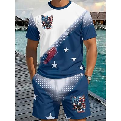 Men'S 3D Digital Print Casual Short-Sleeve And Shorts Set