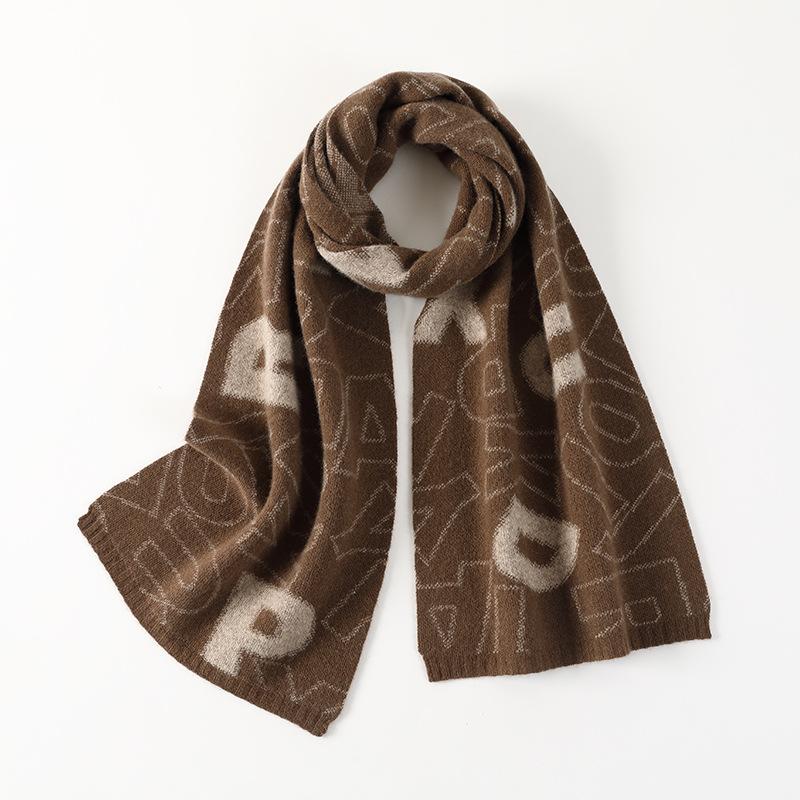 

Autumn and winter new scarf thickened warm double-sided letter scarf street fashion versatile multi-color extended scarf Above 175cm кофейный