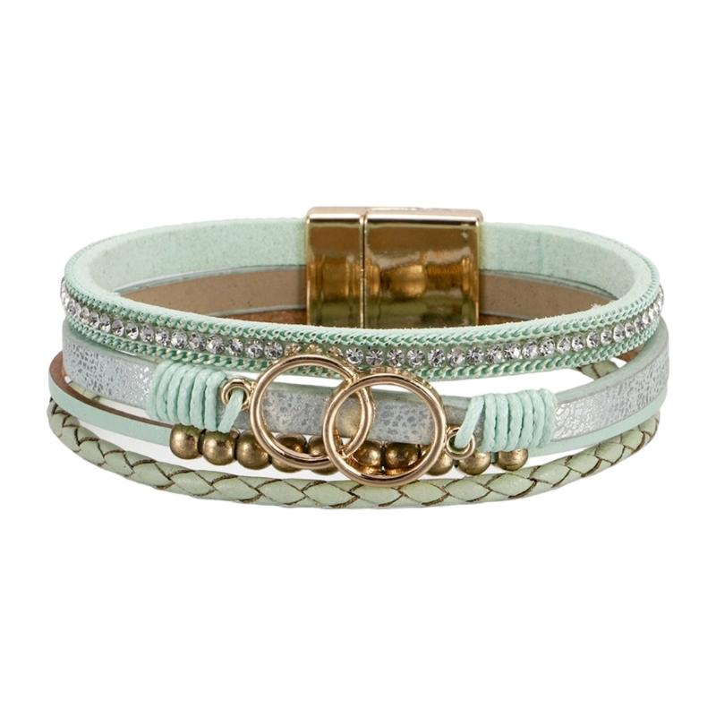 Stylish Women Bracelet Multilayer Braided Leather Bangle With Copper Beads Bohemian Inspired Adjustable Gift