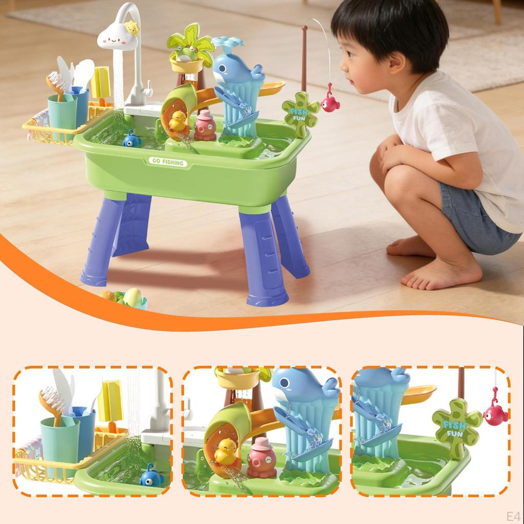 Playset Cooking Pretend Dishwashing Electric Water Circulation Fishing Game Sensory Play Toy