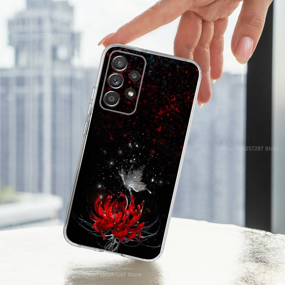 Lily Flower Red Spider Phone Case For Samsung Ultra,FE,A30,71,51,S9,10,20,Lite, S22,23,21,PIus,Transparent, Silicone