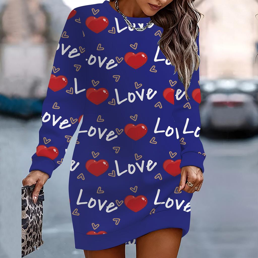 Moletom Elegante, Fashion, Tendência e Casual Feminino, Símbolo de Coração 3D Impresso, Corte Tridimensional, Moletom Longo Feminino, Presente de Dia dos Namorados