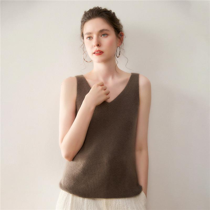 Lekasha Women's Cashmere Sleeveless V-Neck Wool Camisole for Autumn/Winter