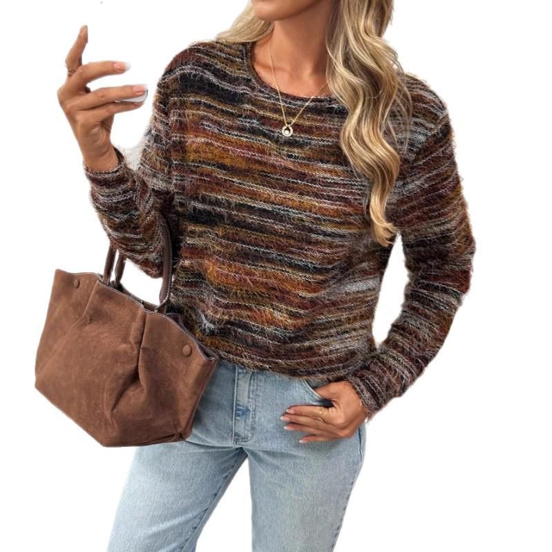 2026 Women's Autumn/Winter Round Neck Loose Long Sleeve Tassel Knit Top