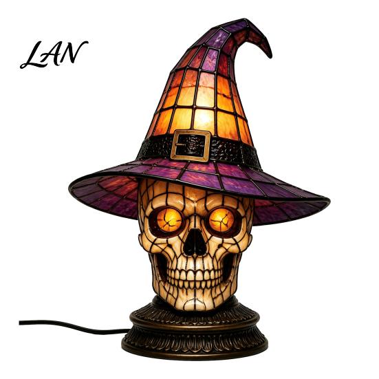 Fantasy Cat Shaped Table Lamp Black Witch Hat Lamp, with Dreamy Purple Light, Pink Ambient Desk Light Gothic Retro Halloween Ornament, for Bedroom
