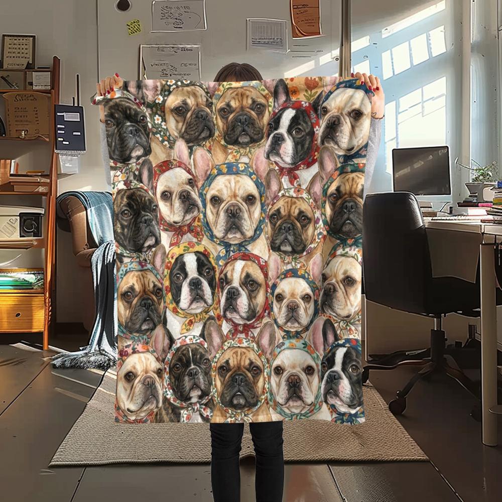 1PC Retro Pet Puppy Print Flannel Blanket, High Quality All Seasons, Home Decor, Warmth and Comfort, Perfect for Christmas Gifts