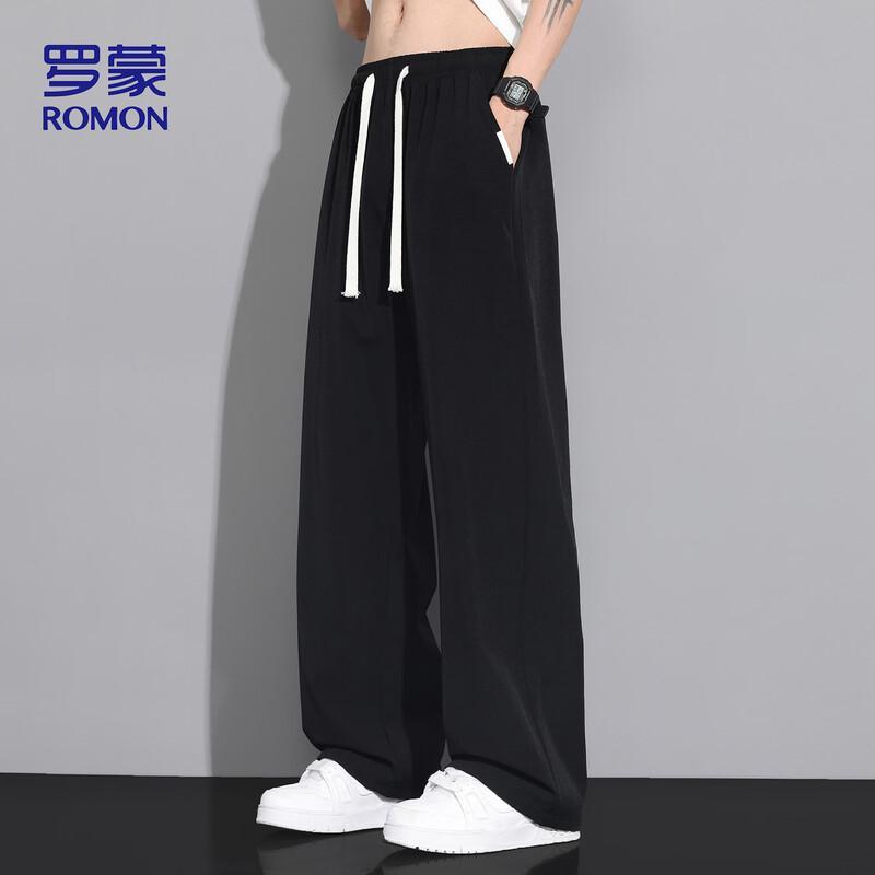 ROMON Men's Summer Ice Silk Straight-Leg Casual Trousers