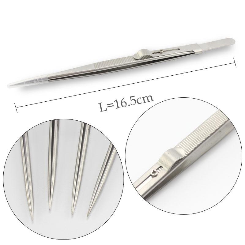 Anti-Slip Stainless Steel Jewelry Tweezers with Locking Slot for DIY Repair