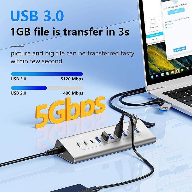 10Gbps USB 3.2 Docking Station Hub Type C Splitter Data Transfer Adapter with Card Reader Multi 7/8 Ports Switch For PC Laptop