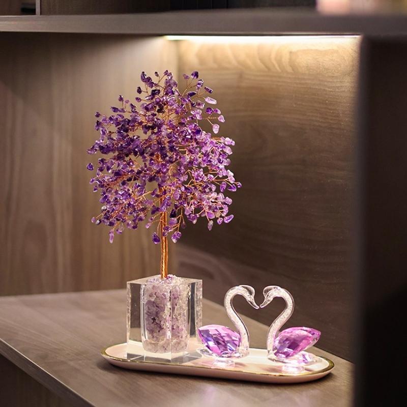 Amethyst Crystal Tree Crystals Healing Stones Reiki Natural Crystal Base Copper Wire Tree Life Spiritual Meditation Energy Room Office Desk Decor Gift