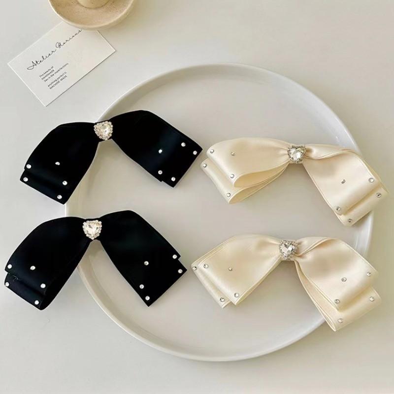 Fabric bow hair clip female love rhinestone gentle duckbill clip half tie hair hair accessories