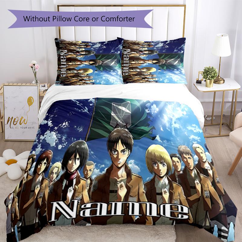 3 szt. Spersonalizowany Zestaw Pościeli Attack on Titan Zapięcie Poszewki na Kołdrę Zawiera 1 Poszewkę na Kołdrę & 2 Poszewki na Poduszki na Wszystkie Pory Roku Wystrój Sypialni