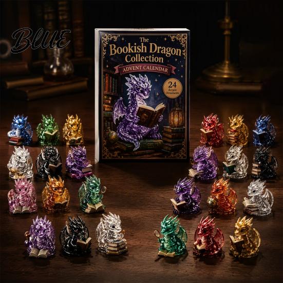 Desktop Decoration for Bookshelves Crystal Dragon Advent Calendar 2026 24 Days Fantasy Reading Book Countdown Calendar Day Pcs Mini 2D Flat Acrylic