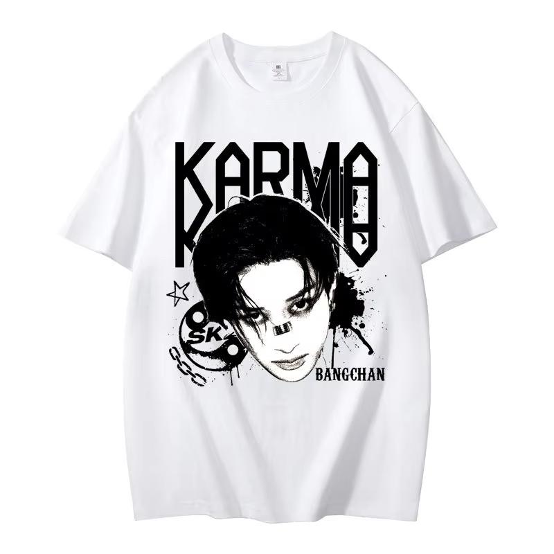 KPOP Das 4. Album KARMA T-Shirt CHANGBIN HYUNJIN FELIX Koreanische Mode Sommer Baumwolle Hip Hop T-Shirt Harajuku Oberteile Streetwear