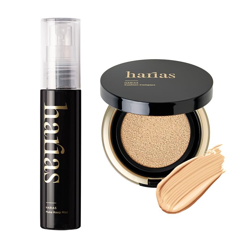 HARIAS Makeup Cushion Foundation Makeup Keep Fix Moisturizing and Makeup Preventing Spray (Official) 2-Piece Set (Ochre), Mist, Mist, Serum,