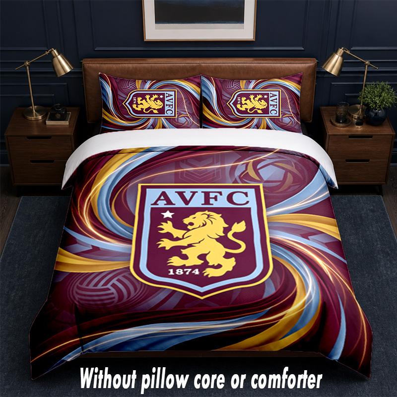 Aston Villa Football Design Bed Bedding Set 1 Duvet Cover + 2 Pillowcases Soft Breathable Household Bed Linens