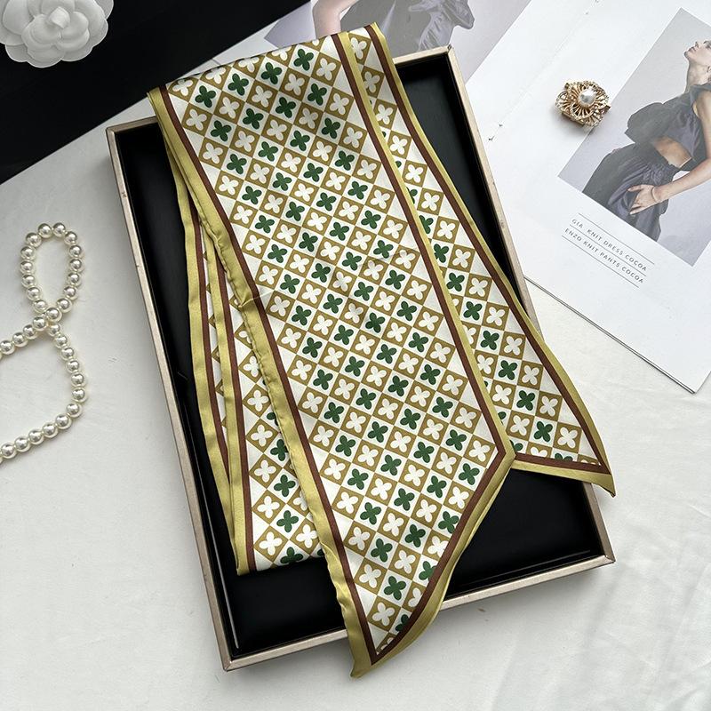 Double-sided Long Strip Small Silk Scarf Women's Professional Wear Spring and Summer New Decorative Small Scarf Tied Hair Band Streamer