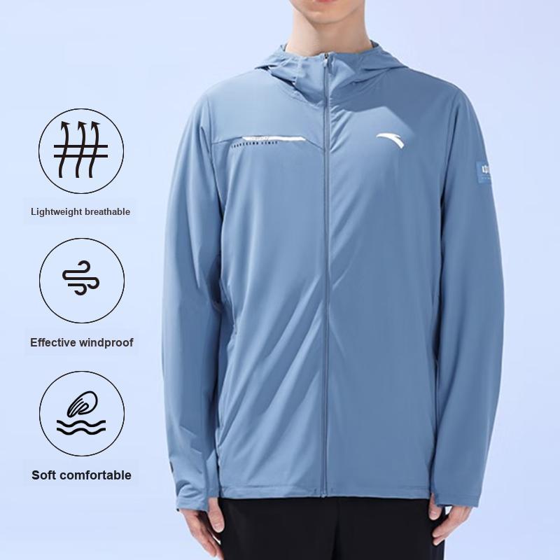Anta Training Series Solid Color Knitted Hooded Sun Protection Jacket Men Jackets Expedition-Blue 152327703-3