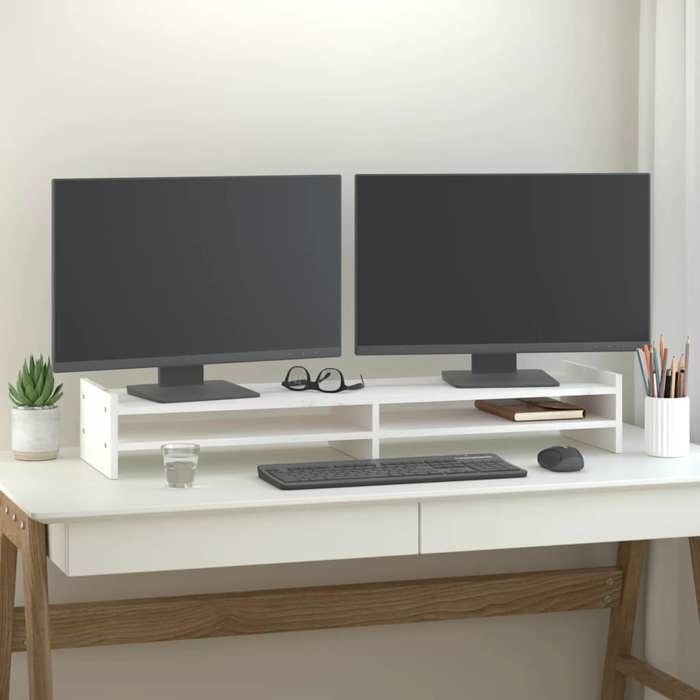 VidaXL Support de moniteur Blanc 100x27x15 cm Bois de pin solide 814025