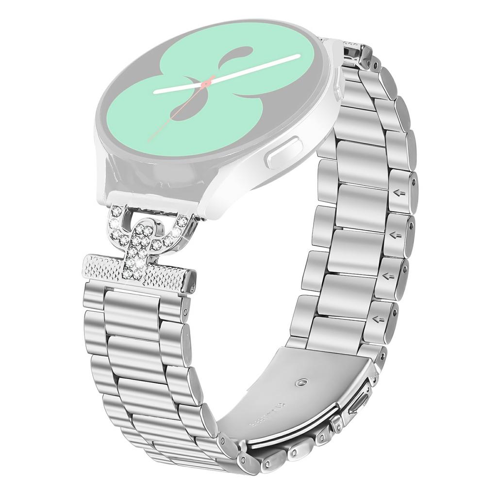 Watch Strap for Garmin Forerunner 245/Forerunner 245 Music Silver Stainless Steel Band D-Shape Rhinestones Decor