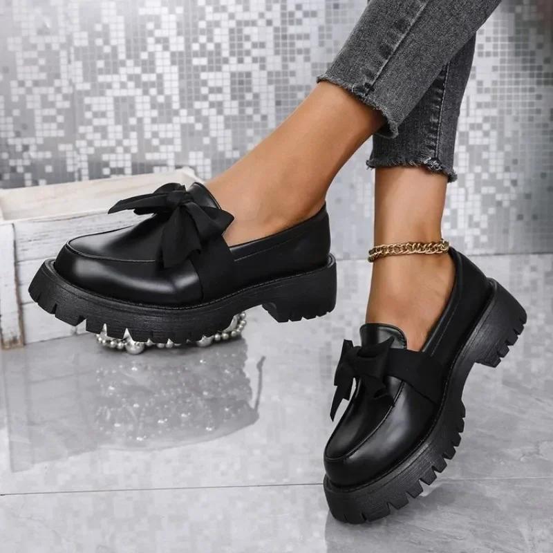 Pantofi Dama 2024 Marca Mocasini Tocuri Inalte Dama Clasici Pantofi de Zi cu Zi Papuci cu Fundita Varf Rotund Toc Patrat Slip on Pantofi 35-43