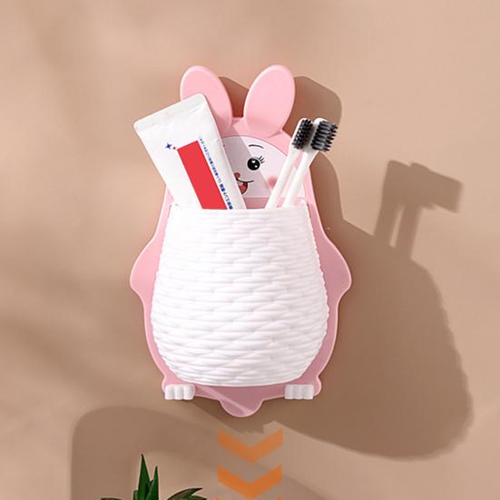 Wall Rabbit Storage Box Wall Mounted Cartoon Rabbit Storage Rack Waterproof Toothbrush Organizer for Kitchen Bathroom Makeup Tools