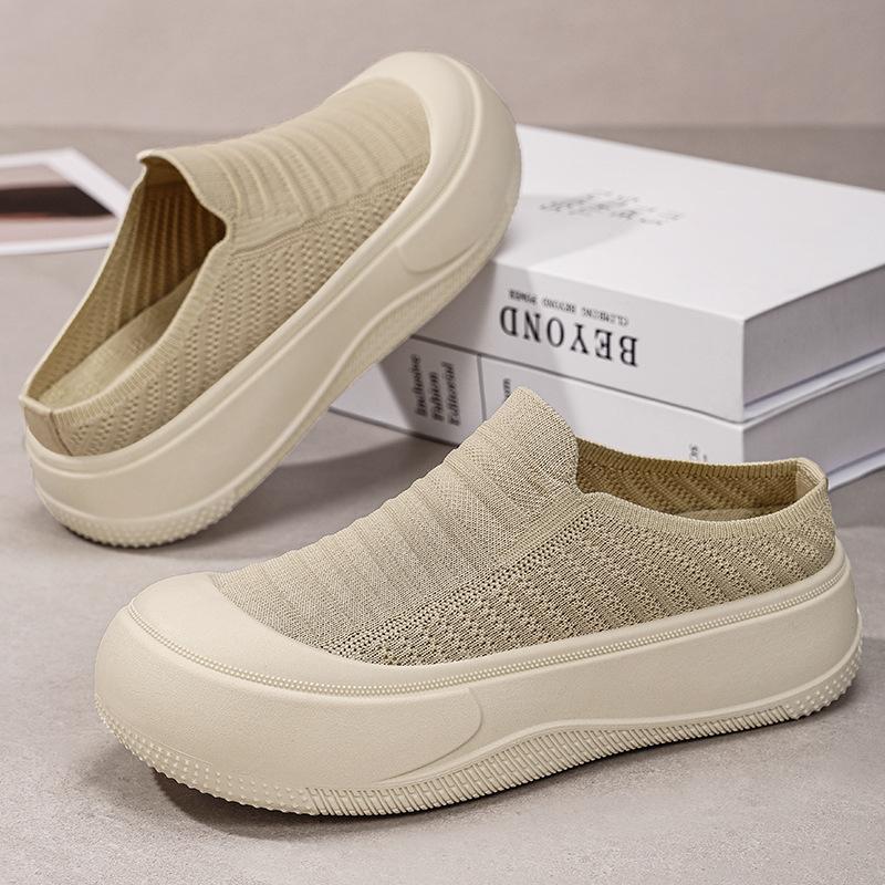 Shoes Women's Summer Fly-woven One-pedal Platform Shoes Solid Color Heightening Casual Shoes Bag Head Outer Slippers
