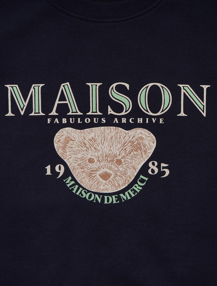 LA MAISON STUDIO Women'S Crop Classic Logo Bearfriends Heavy Terry Sweatshirt Navy (Fcd3Ts706W)