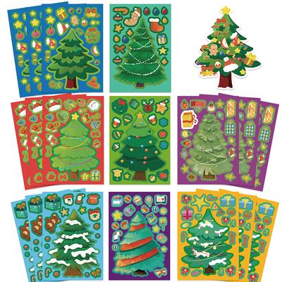 16 Stück Spielzeug Puzzle Aufkleber Weihnachtsbaum Gesicht Gestalten Aufkleber Bastelsets Wasserdichte Schreibwaren Aufkleber