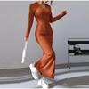 Women's Knit Dress Fall Casual Long Sleeve Lapel Collar Solid Color Bodycon Long Dresses Maxi for Female Going Out Streetwear
