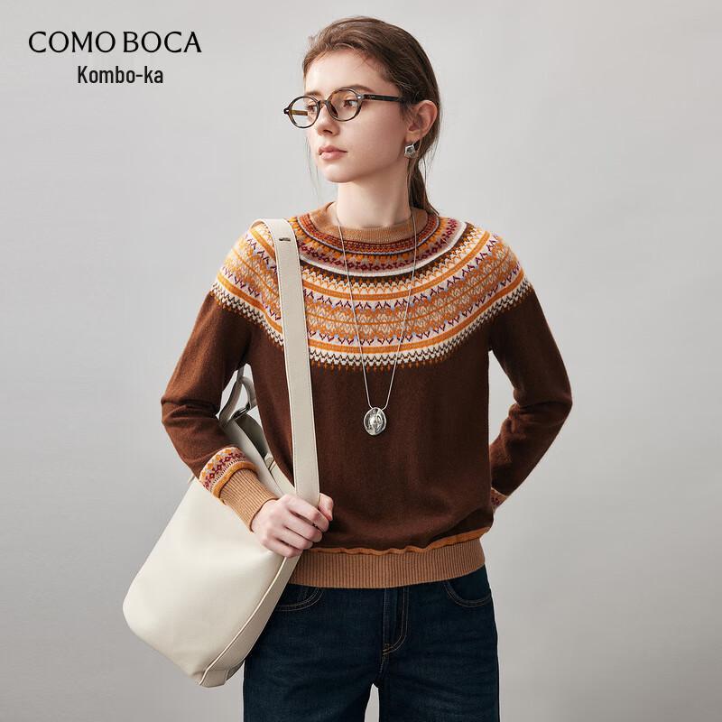 Komonboka 2025 Autumn/Winter Women's Fair Isle Cashmere Round Neck Sweater