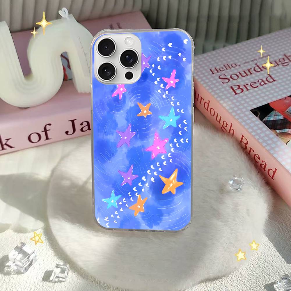Cartoon Star For IPhone 17 16 15 14 Plus 13 12 11 Pro Max Phone Cover Back Satin Colorful Surface