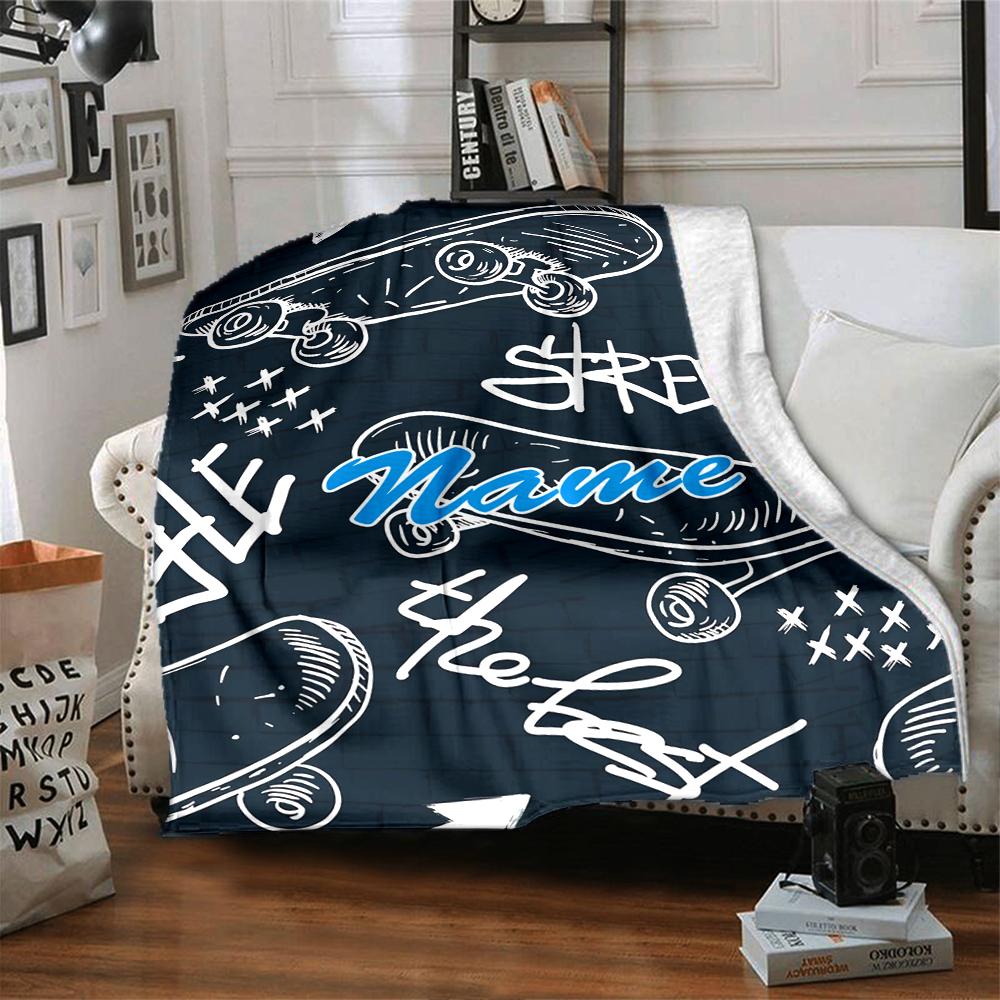 Custom Name skateboard Theme Printed Blanket - Perfect for Couch, Bed, Travel & Outdoor Use | Machine Washable, Cozy & Durable.