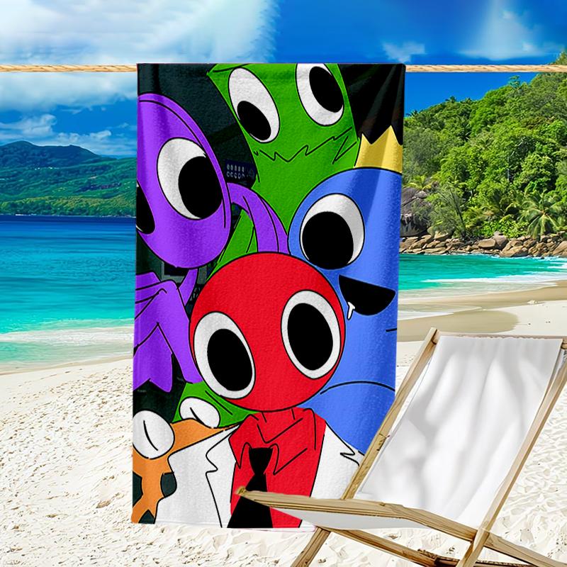 proof beach towel with a Rainbow Friends3 pattern - soft,absorbent,quick-drying,machine washable - perfect for swimming,camping,bathing