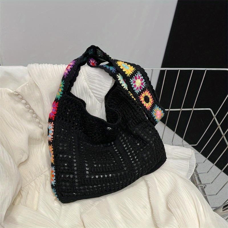 

Large Capacity Boho Tote Bag Trendy Floral Crochet Handbag Vintage Multicolor Cut-out Knitted Handbag Fashionable Hollow out чёрный