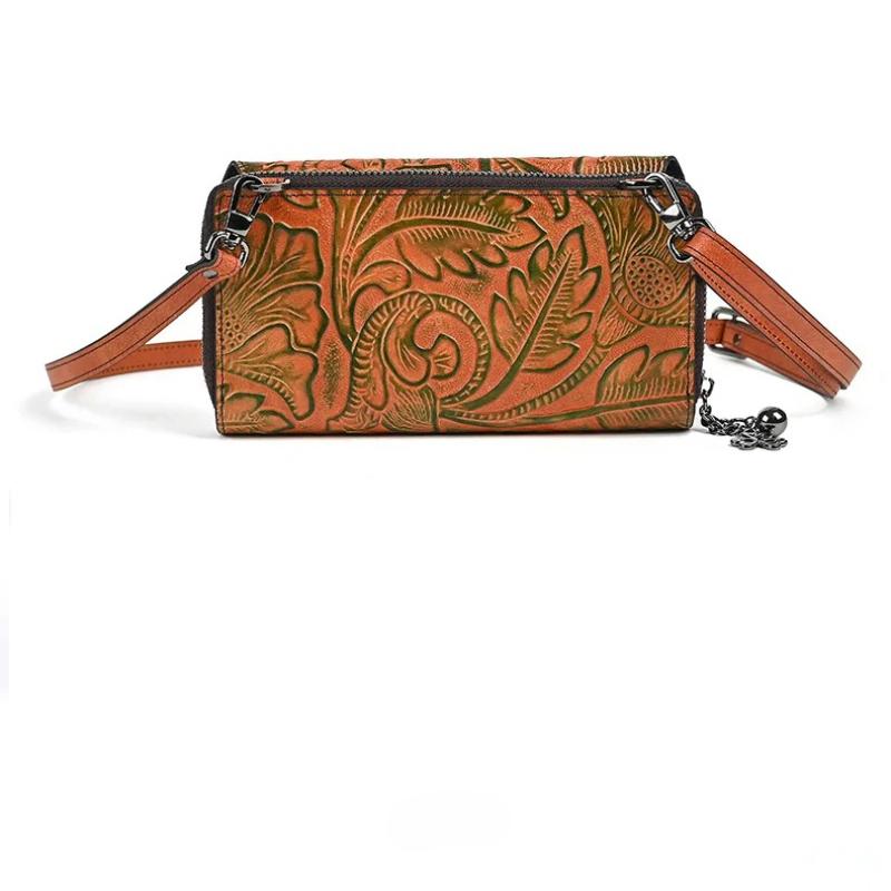 Johnature Phone Bag Retro Embossed Large Capacity Multi Card Women's Wallet Versatile Small Crossbody Bag