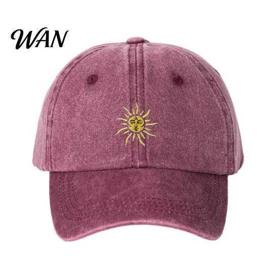 Breathable Baseball Hat Embroidery Sun Pattern Hat, Adjustable Back Buckle Retro Distressed Style Cap, Washed Cotton Fabric Outdoor Sunshade Cap Soft