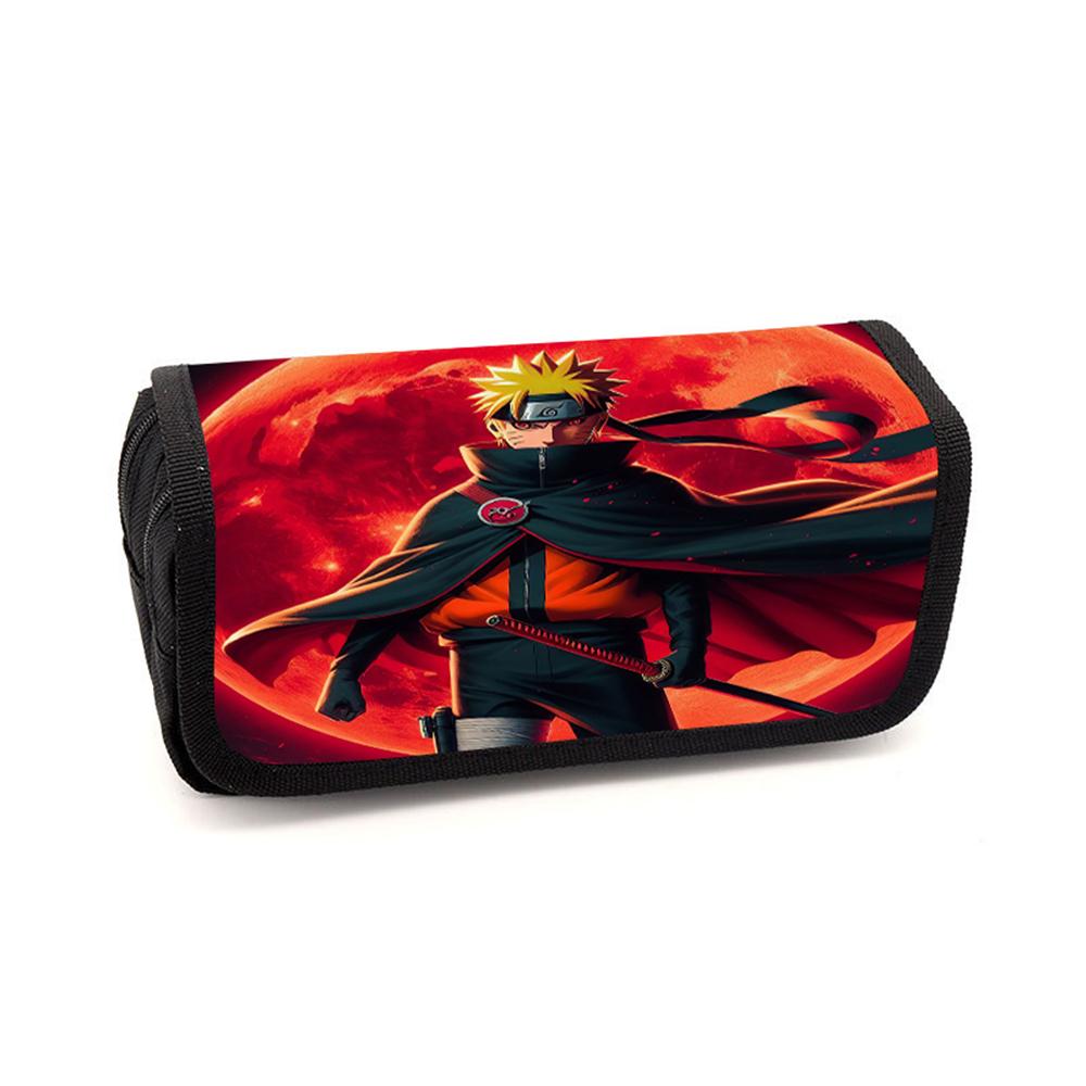 NARUTO Cartoon Anime Pencil Box Double Layer Flip Pen Case Lightweight Stationery for Kids School Daily Use,Boys&Girls Ages 5-11